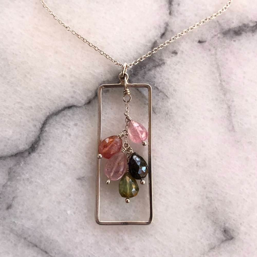 NWT Multicolor Tourmaline gemstone silver pendant